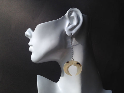 Crescent Series Muskox Horn Earrings with Drop Chain