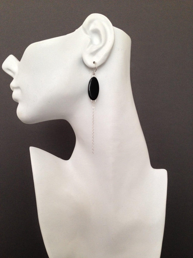 Oval Series Bison Horn Earrings with Drop Chain