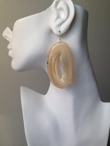 Oval Series Natural Interior Muskox Horn Earrings