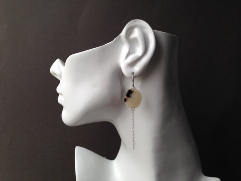 Circle Series Muskox Horn Earrings with Drop Chain - Spotted Colouring
